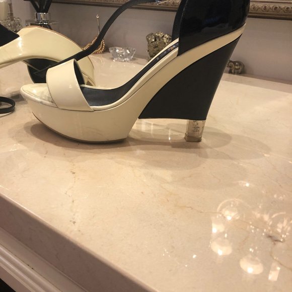 CHANEL Leather & Satin Two Tone Platform An - Picture 7 of 7